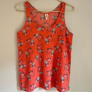 Red / Orange Sleeveless Floral Polka Dot Blouse Size XS